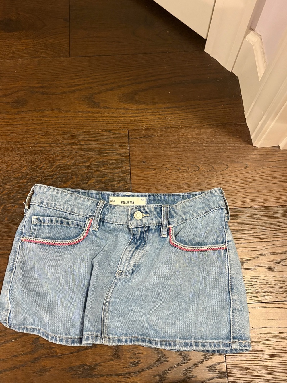 Hollister Light Blue Denim Mini Skirt with Pink Trim